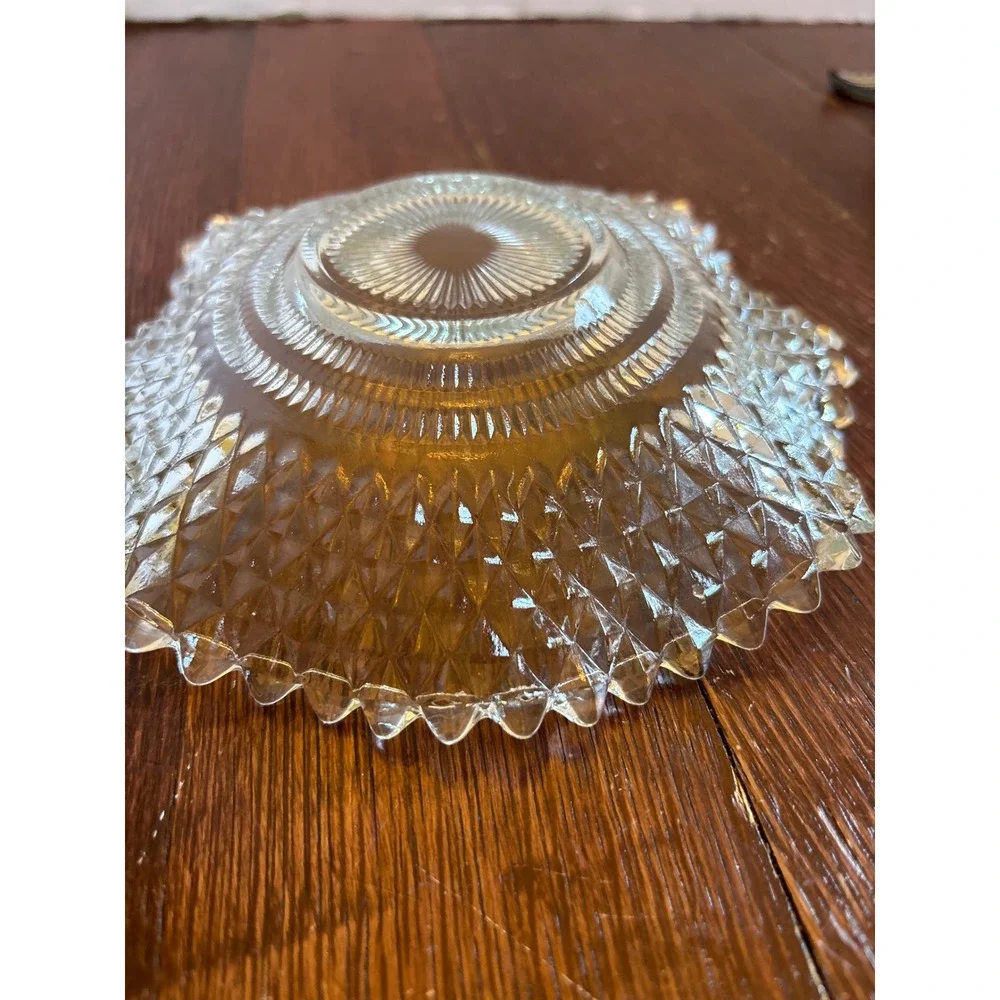 Vintage Clear Pressed Glass Diamond Point Bowl Sawtooth Edge Candy Dish 7 Inch